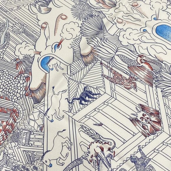 HERMES Carre 90 - White Navy Multi Scarf - Picture 5 of 6